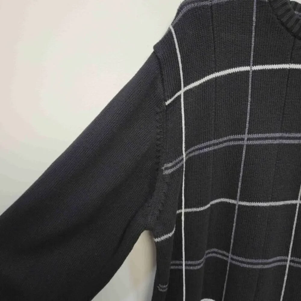 Oscar Del La Renta Sweater Large Black‎ Plaid Academia Professor Luxury Grandpa